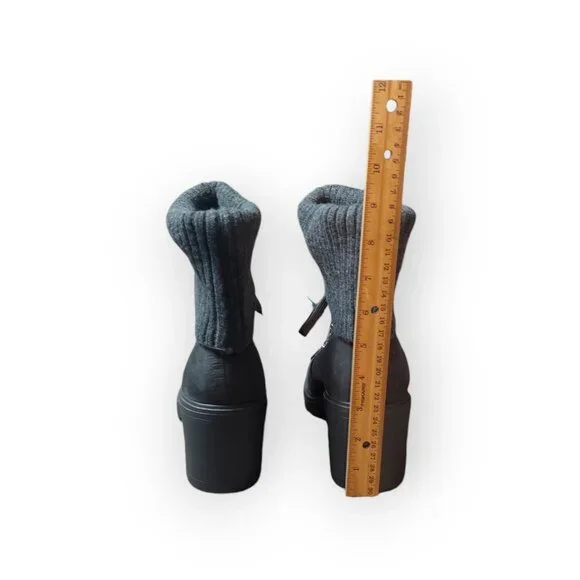 Just Fab Camber Knitted Cuff Lace-Up Booties Gray Caviar Chunky Heeled Size 9 - Picture 7 of 10